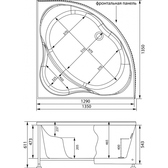 Акриловая ванна AQUANET Vitoria 00205371 135x135 см, угловая, с каркасом, четверть круга