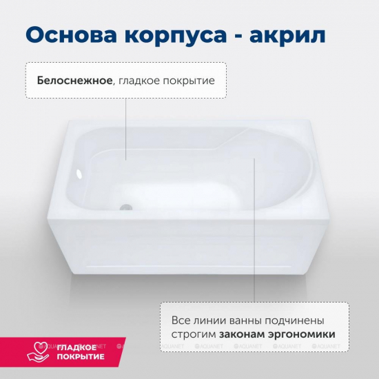 Акриловая ванна AQUANET West 00205300 130x70 см, с каркасом