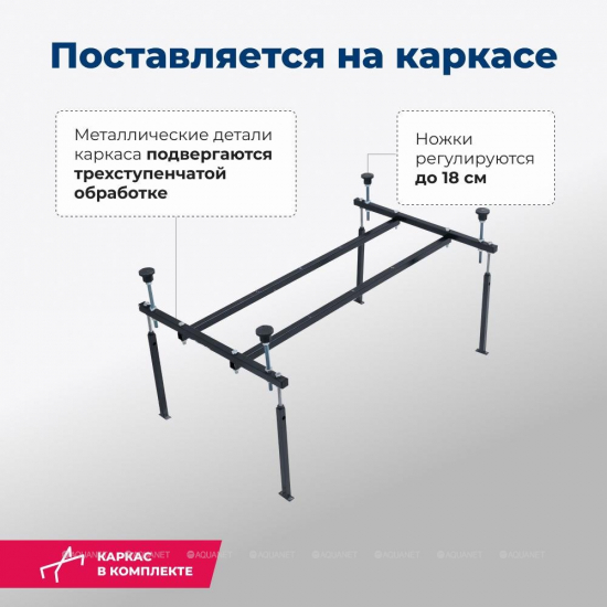 Акриловая ванна AQUANET West 00205558 120x70 см, с каркасом