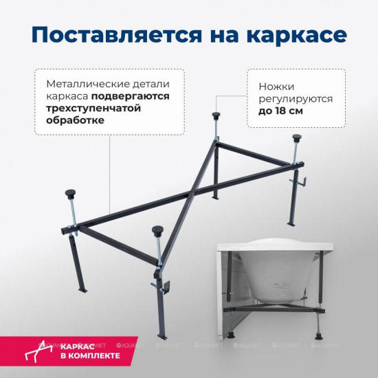 Акриловая ванна AQUANET West 00205560 140x70 см, с каркасом