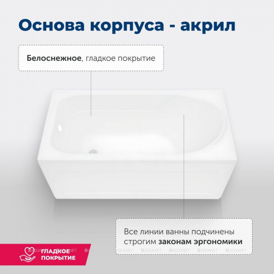 Акриловая ванна AQUANET West 00205560 140x70 см, с каркасом