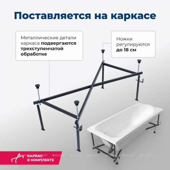 Акриловая ванна AQUANET West 00205564 160x70 см, с каркасом
