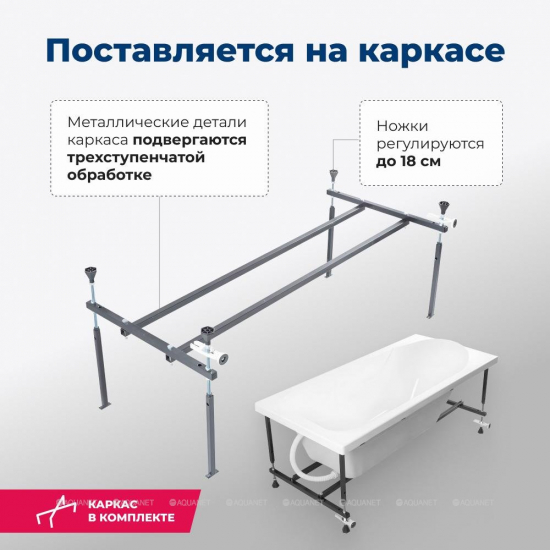 Акриловая ванна AQUANET West New 00240462 150x70 см, с каркасом
