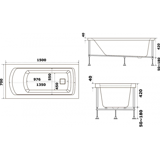 Акриловая ванна BAS Аякс В00127 150x70 см, с каркасом