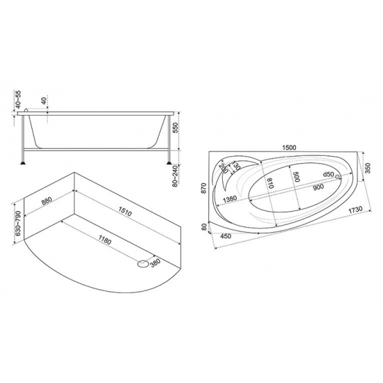 Акриловая ванна BAS Фэнтази 150х90 L левая с каркасом