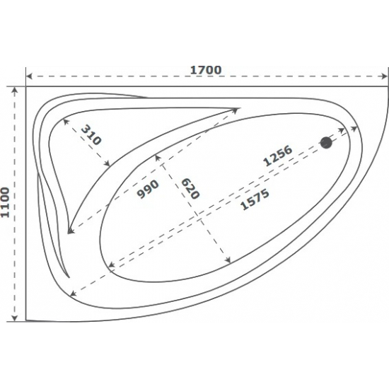 Акриловая ванна BAS Милан L 170x110 см, угловая, с каркасом, четверть круга