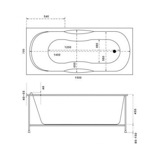 Акриловая ванна BAS Рио 150х70 на ножках