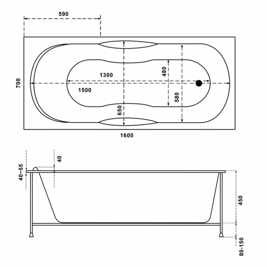 Акриловая ванна BAS Рио 160х70 на ножках