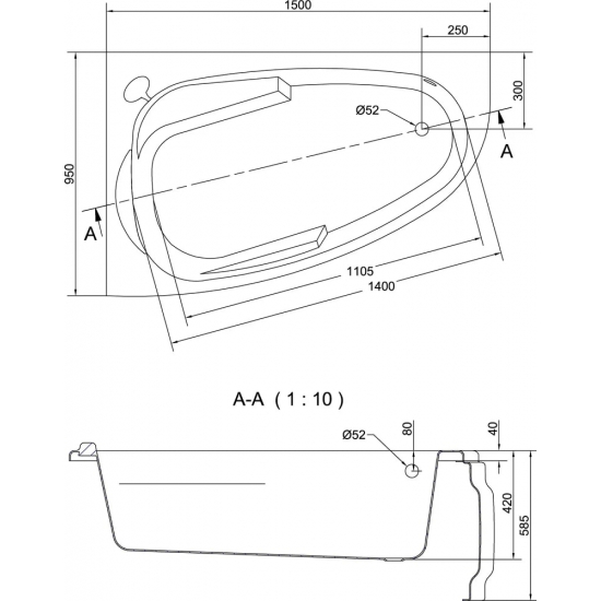 Акриловая ванна CERSANIT Joanna L 150x95 см, без опоры угловая, асимметричная