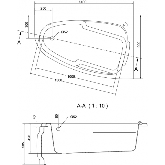 Акриловая ванна CERSANIT Joanna R 140x90 см, угловая, с ножками, ультрабелая, асимметричная