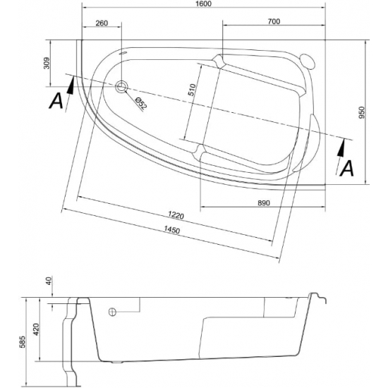 Акриловая ванна CERSANIT Joanna R 160x95 см, угловая, с ножками, асимметричная