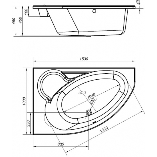 Акриловая ванна CERSANIT Kaliope New L 153x100 см, угловая, с каркасом, асимметричная