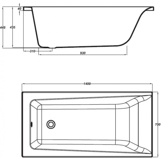 Акриловая ванна CERSANIT Lorena 63345 (WP-LORENA*140) без опоры 140x70 см, ультрабелая