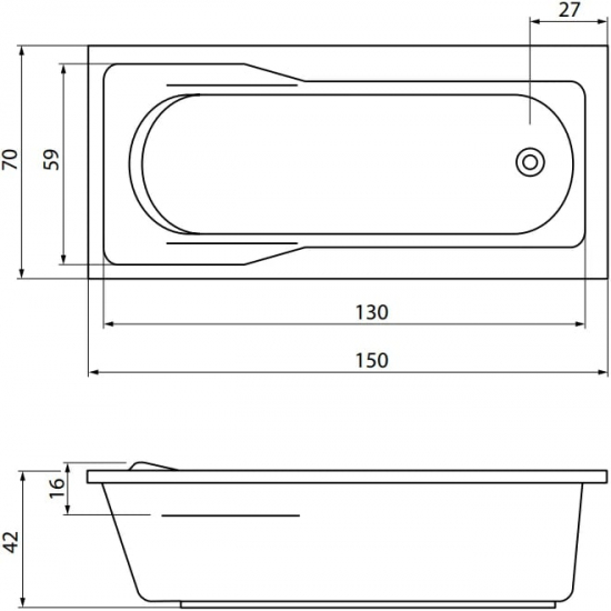 Акриловая ванна CERSANIT Santana 150x70 см, с каркасом, ультрабелая