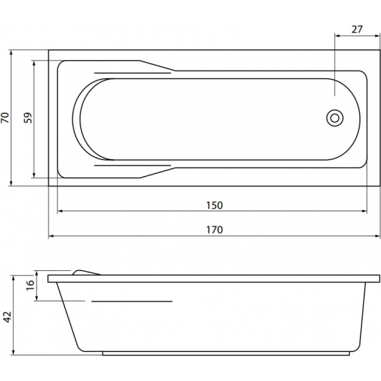 Акриловая ванна CERSANIT Santana 63325 (WP-SANTANA*170) без опоры 170x70 см, ультрабелая