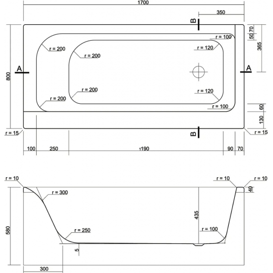 Акриловая ванна CERSANIT Smart 63350 (WP-SMART*170-L) без опоры 170x80 см