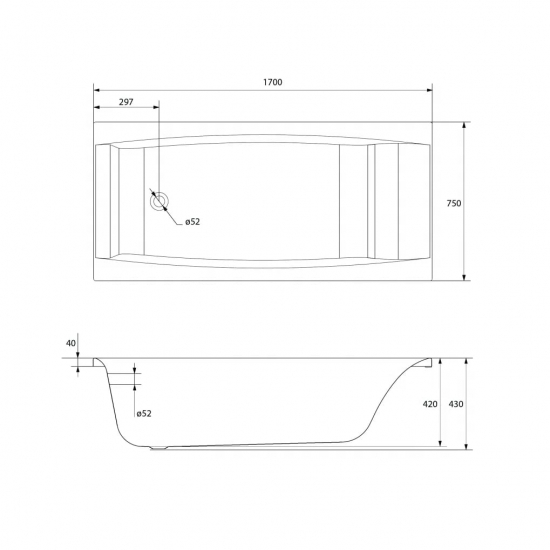 Акриловая ванна CERSANIT Virgo 63353 (WP-VIRGO*170) без опоры 170x75 см, ультрабелая