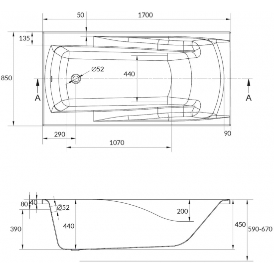 Акриловая ванна CERSANIT Zen 170x85 см, с ножками