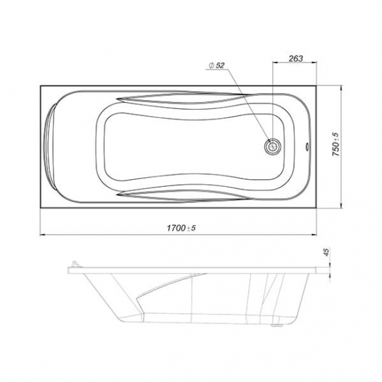 Акриловая ванна MIRSANT Азов 170x75 Premium