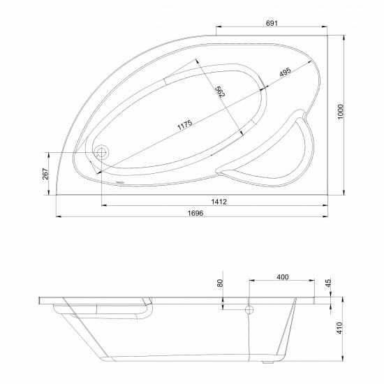 Акриловая ванна MIRSANT Фанагория 170x100 Premium, левая
