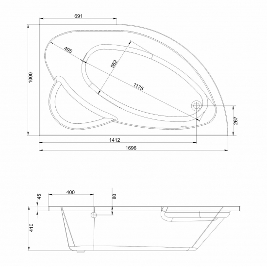 Акриловая ванна MIRSANT Фанагория 170x100 Premium, правая