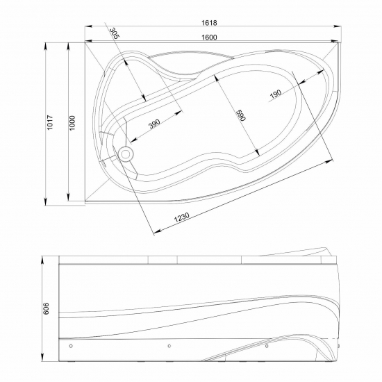 Акриловая ванна MIRSANT Ливадия 160x100 Premium, левая