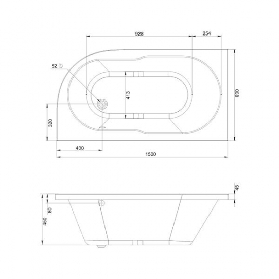 Акриловая ванна MIRSANT Небуг 150x80 Premium, левая