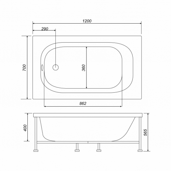 Акриловая ванна NOVA Optima 120x70