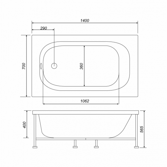 Акриловая ванна NOVA Optima 140x70