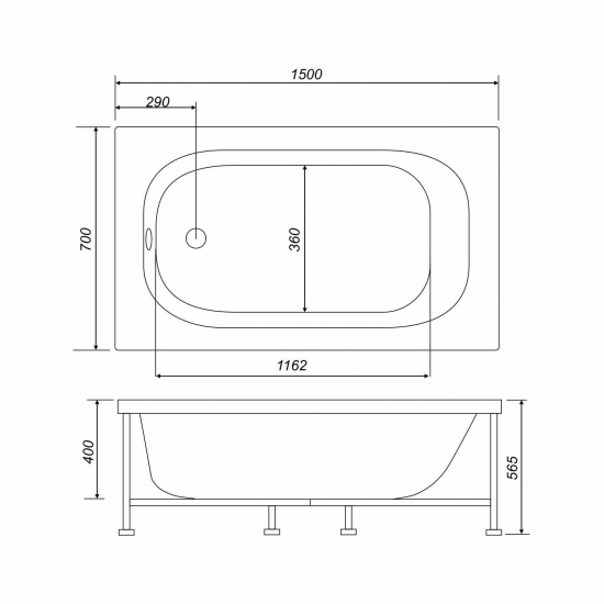 Акриловая ванна NOVA Optima 150x70