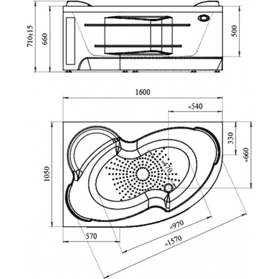 Акриловая ванна RADOMIR Vannesa Ирма 3  2-01-0-1-1-229 L 160x105 см, с каркасом, асимметричная
