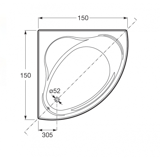Акриловая ванна ROCA Bali ZRU9302916 без опоры 150x150 см, угловая