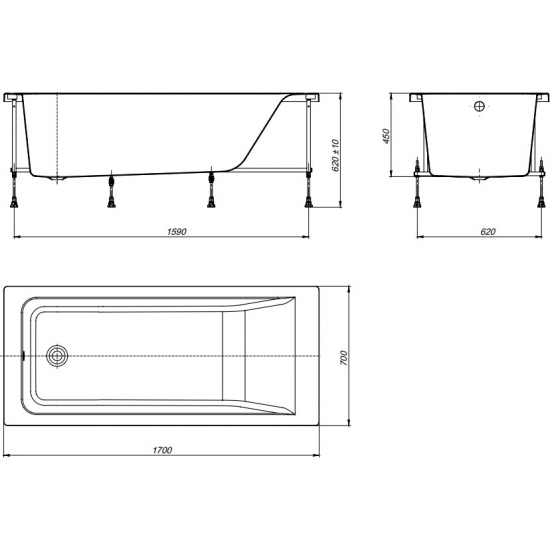 Акриловая ванна ROCA Easy 170x70 см, с каркасом