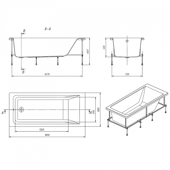 Акриловая ванна ROCA Easy 180x80 см, с каркасом