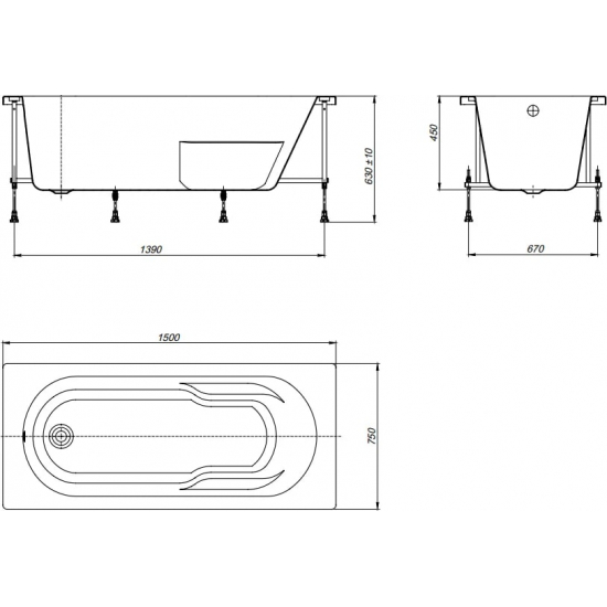 Акриловая ванна ROCA Genova-N ZRU9302894 без опоры 150x75 см