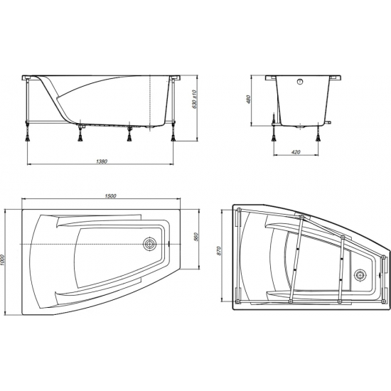 Акриловая ванна ROCA Hall Angular ZRU9302864 без опоры 150x100 см, угловая, асимметричная