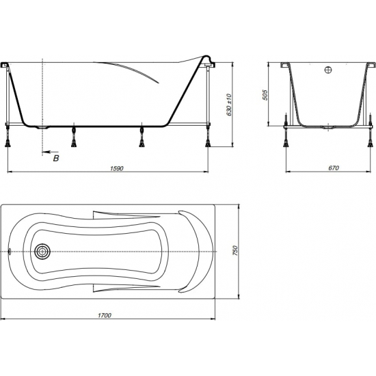 Акриловая ванна ROCA Uno ZRU9302870 без опоры 170x75 см