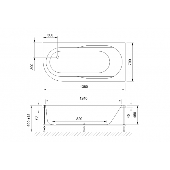 Акриловая ванна ROYAL BATH Azur RB 614200 R 140x80 см, угловая, с каркасом, асимметричная