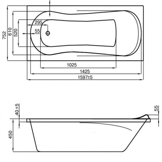 Акриловая ванна SANTEK Каледония 1WH302388 160х75 см, без опоры