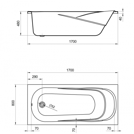 Акриловая ванна SANTEK Касабланка XL 170x80 см, с каркасом