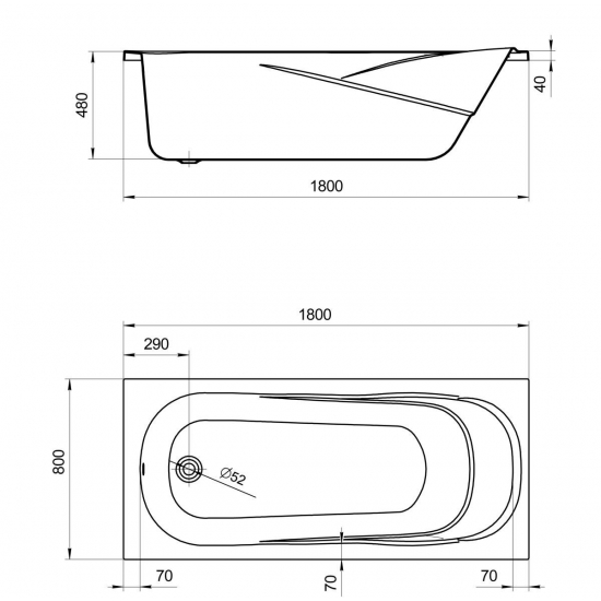 Акриловая ванна SANTEK Касабланка XL 1WH302482 180x80 см, без опоры