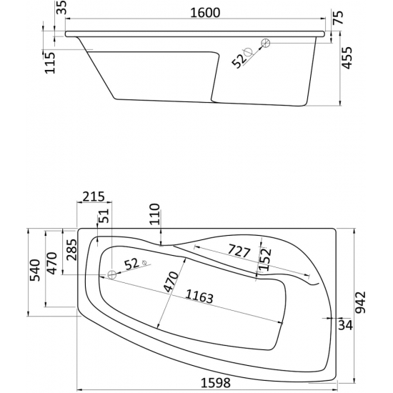 Акриловая ванна SANTEK Майорка XL 1WH111990 R без опоры 160x95 см, угловая, асимметричная