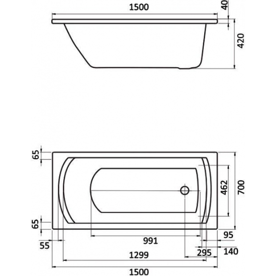 Акриловая ванна SANTEK Монако 1WH111976 без опоры 150x70 см