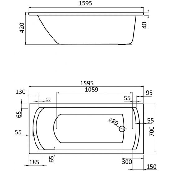 Акриловая ванна SANTEK Монако 1WH111977 без опоры 160x70 см