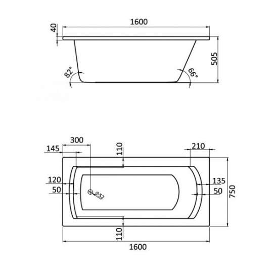 Акриловая ванна SANTEK Монако XL 160x75 см, с каркасом