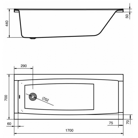 Акриловая ванна SANTEK Санторини 1WH302487 без опоры 170x70 см