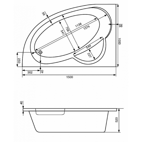 Акриловая ванна SANTEK Шри-Ланка L 150x100 см, угловая, с каркасом, асимметричная
