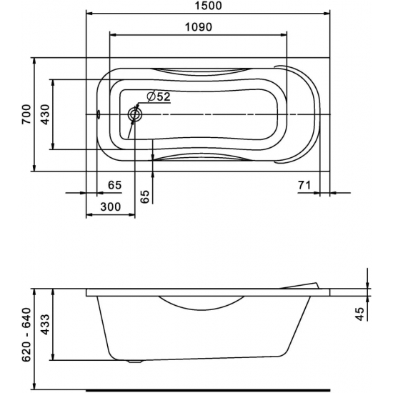 Акриловая ванна SANTEK Тенерифе 1WH302213 без опоры 150x70 см
