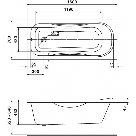 Акриловая ванна SANTEK Тенерифе 1WH302357 без опоры 160x70 см