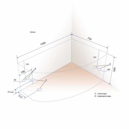 Акриловая ванна ТРИТОН Бэлла Н0000020162 R 140x75 см, угловая, асимметричная